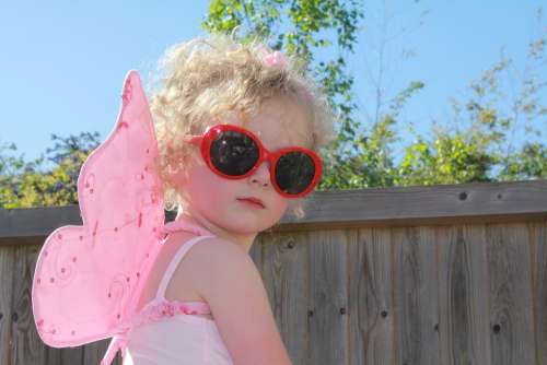 Sun Glasses Fairy Butterfly Wings Girl Posing
