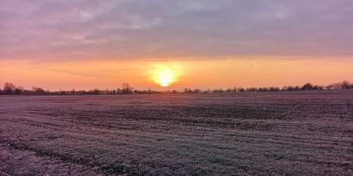 Sunrise Frost Countryside Clouds Fields