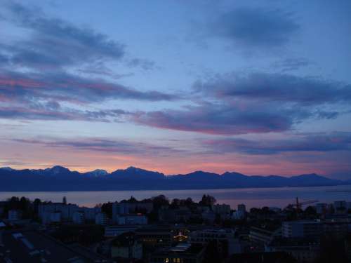 Sunrise Dawn Sky Mountains Lake Geneva Lausanne