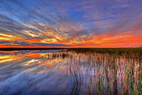 Sunset Landscape Sky Colorful Water Everglades