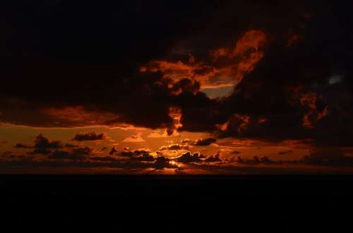 Sunset Mood Lighting Borkum Red Clouds Afterglow