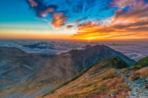 Sunset Mountain Tateyama Northern Alps Sky