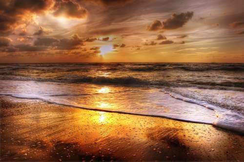 Sunset Beach Sea Abendstimmung Clouds Afterglow