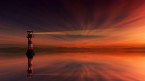 Sunset Lighthouse Dawn Dusk Sky Abendstimmung
