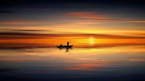 Sunset Ocean Boat Human Sea Water Sky Nature