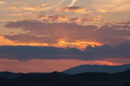 Sunset Mountains Landscape Nature Sky Clouds