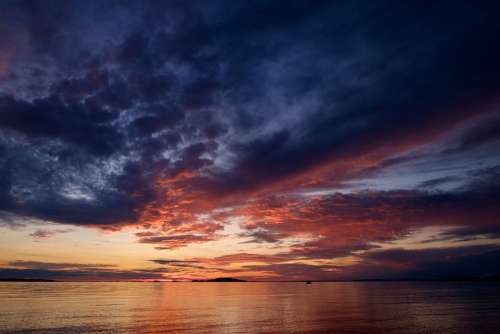Sunset Sea Seascape Sky Water Clouds Horizon