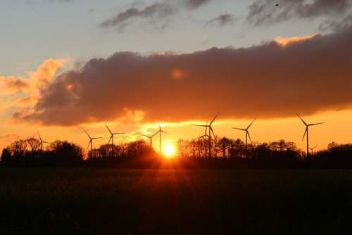 Sunset Windräder Wind Power Abendstimmung