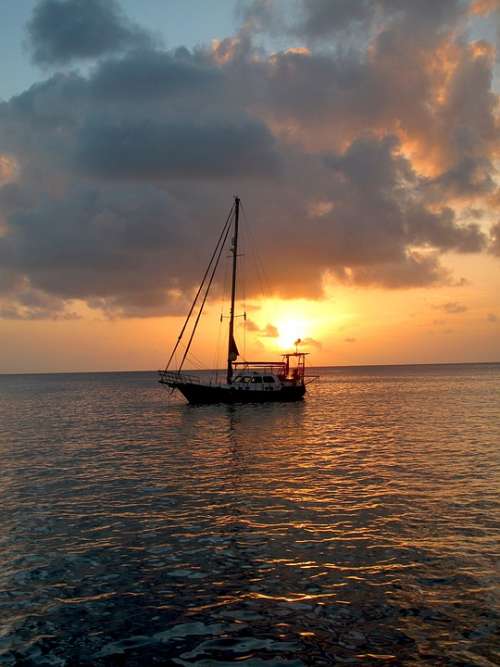 Sunset Sailboat Boat Ocean Sea Sky Twilight