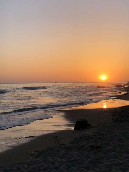 Sunset Pacific Beach Ocean Sea California Nature