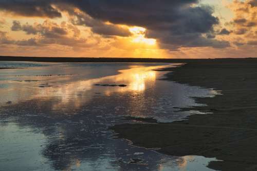 Sunset Afterglow Sea Tides Ebb Flood