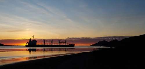 Sunset Ship Orange Freighter Columbia