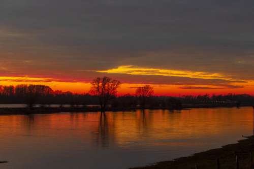 Sunset River Landscape Nature Water Twilight