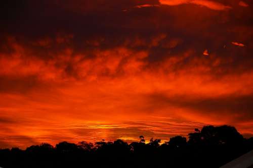 Sunset Red Horizontal Clouds Sunlight Orange
