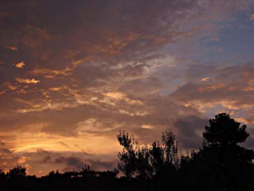 Sunset Violet Tones Landscape Evening Clouds Shades