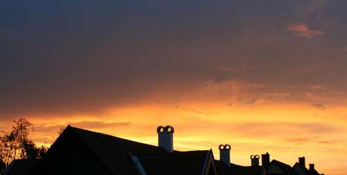 Sunset Rooftops Mood Clouds Dusk Light