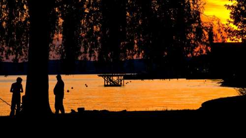 Sunset Lake Abendstimmung Angler