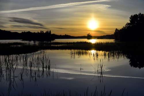 Sunset Landscape Lake Marsh Twilight Nature