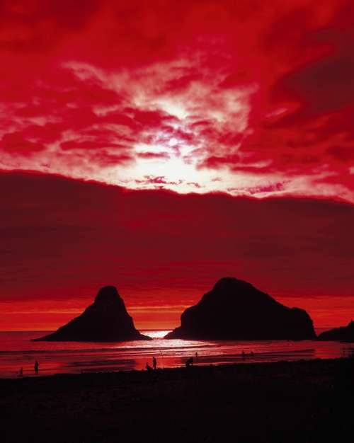Sunset Rocky Coastline Shore Coast Pacific Ocean