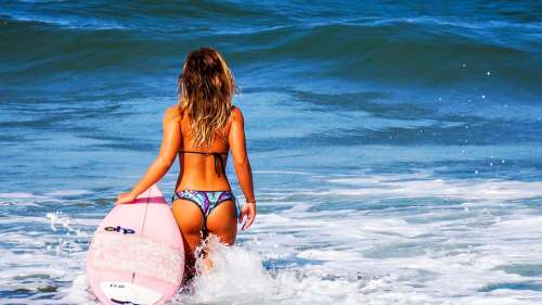 Surf Woman Surfer Wave Beach Water Tourist