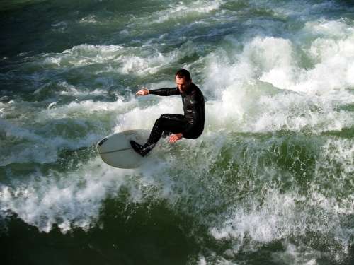 Surfer Wave Water Munich Sport Surfing Surf