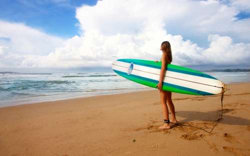 Surfing Girl Female Surfer Surfboard Board Surf