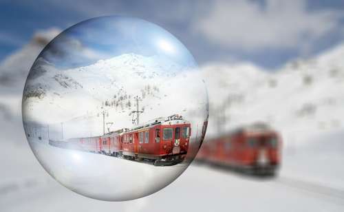 Switzerland Train Winter Snow Mountains