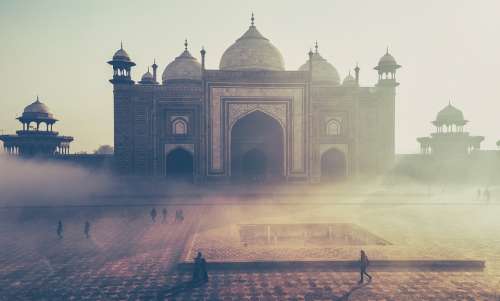 Taj Mahal India Building Misty Mist People