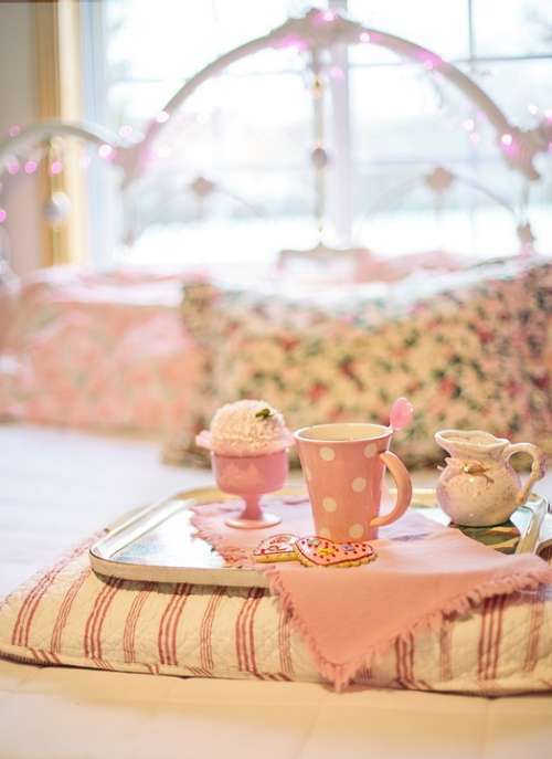 Tea Bed Breakfast Valentine'S Day Pink Romantic