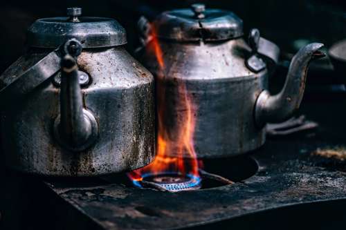 Teapots Pots Cook Stove Flame Gas Heat Burners