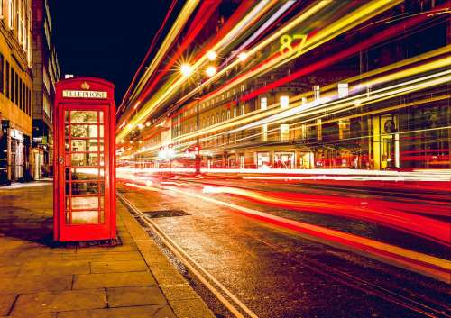 Telephone Booth Red London England Uk Street