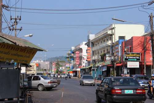 Thailand Phuket Street Traffic Cars Electric Cable