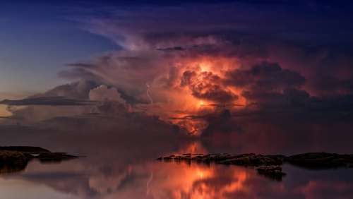 Thunderstorm Ocean Twilight Clouds Forward Coast