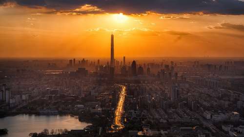 Tianjin Twilight City Scenery Sunset Tower Sun