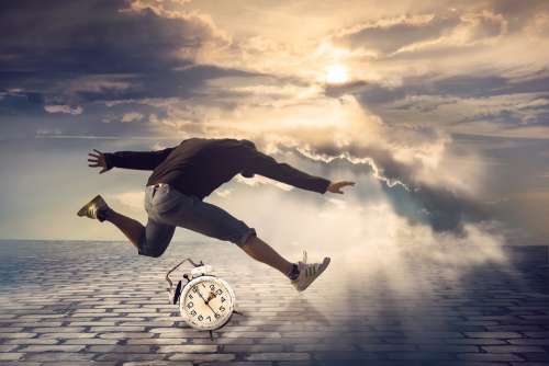 Time Man Jump Alarm Clock Stumble Do Not Have Time