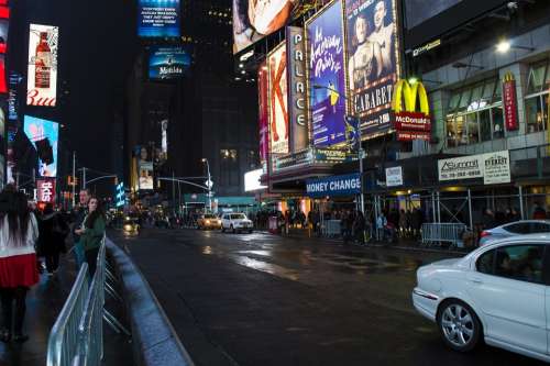 Times Square New York Usa Street Road City Urban