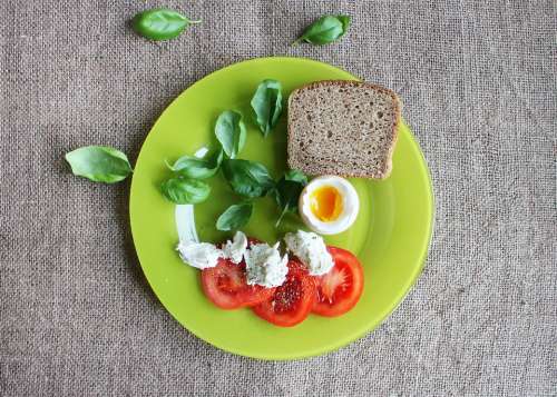 Tomatoes Eggs Dish Green Plate Food Healthy