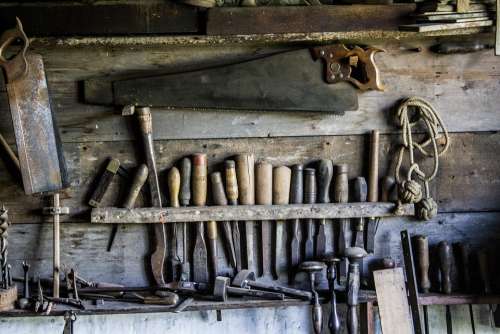 Tools Vintage Woodworking Saw Chisel Rope Rustic