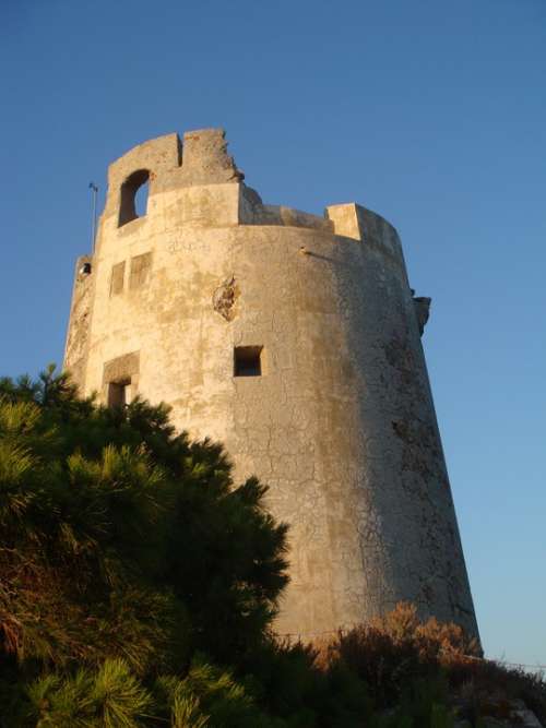 Torre Sky Medieval Tower Blue Sky Sardinia