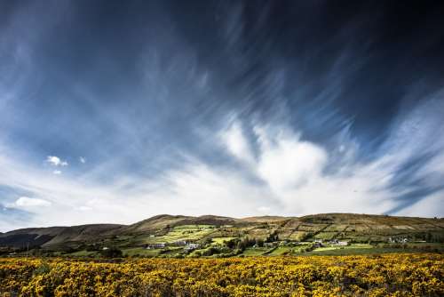 Tourmakeady Ireland Landscape Broom Sky Clouds