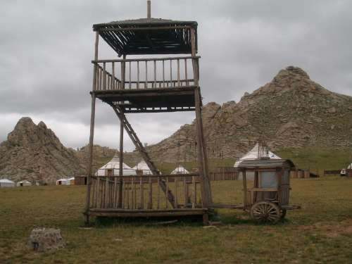 Tower Mongolia Steppe Wooden Tower