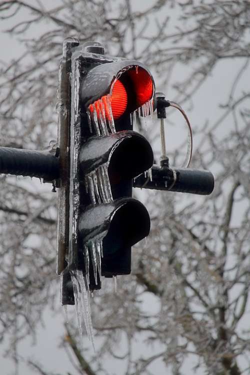 Traffic Lights Winter Icicles Ice Frozen Cold