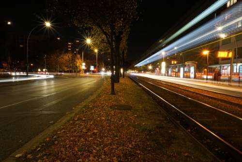 Tram Long Term Berlin Tram Station Night Light
