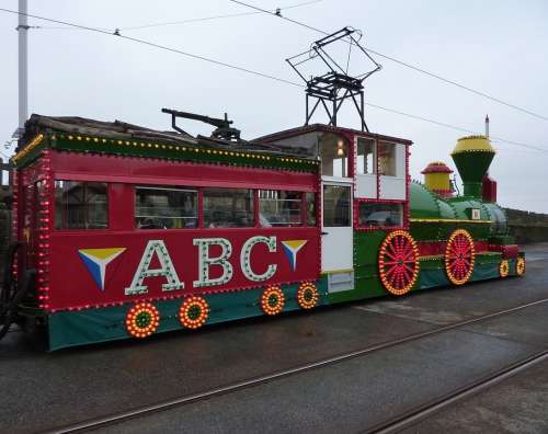 Tram Illuminated Train Seaside Blackpool
