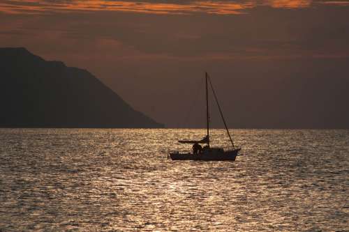 Tranquility Quiet Solitude Sunset Sea Sailing Boat