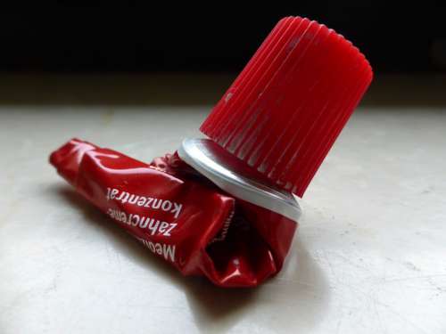 Tube Toothpaste Aluminium Red Empty Depleted