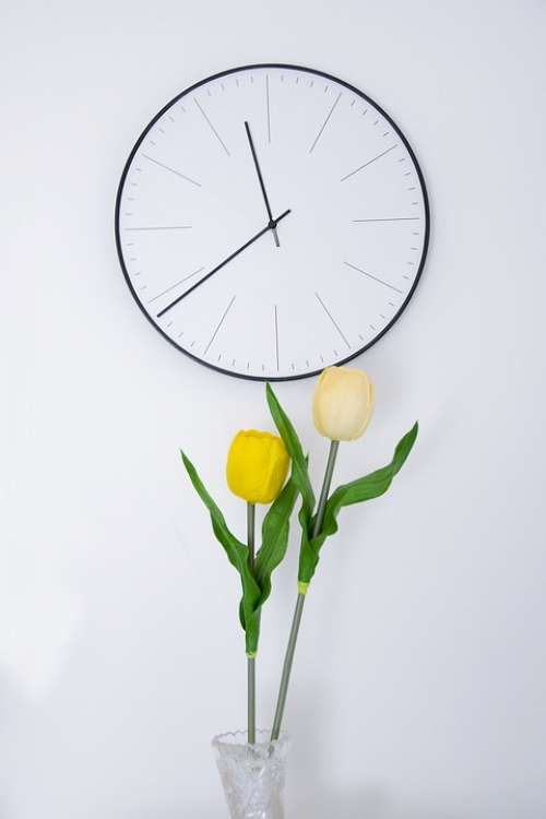 Tulip Yellow Flower Clock Minimum Room