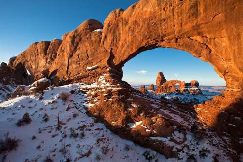 Turret Arch Snow Winter Sandstone Geology