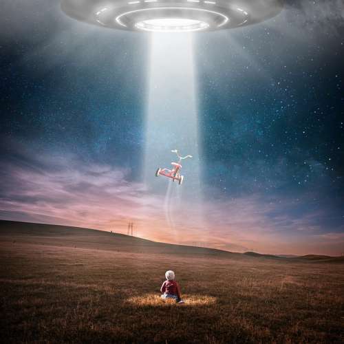 Ufo Aliens At Night Abduction Star Universe Child