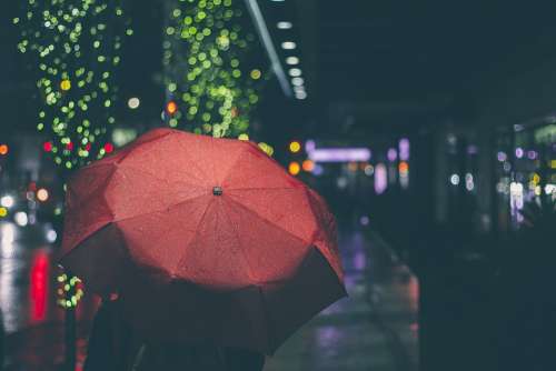 Umbrella Night Rain Dark Urban City Person